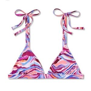 NWT Shade & Shore Shoulder Tie Triangle Bikini Top Multicolor Swirl Print Swim